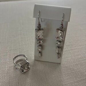 RARE Henri Bendel Luxe Emerald Cut Crystal Set - Earrings & Ring (size 6)